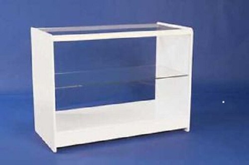 White glass display counter - white,